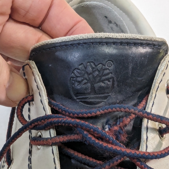 Vtg Mens Timberland 3 Eye Lug Hand Sewn Lace-up Blue White Shoes Size 10.5 5922 - Picture 3 of 11